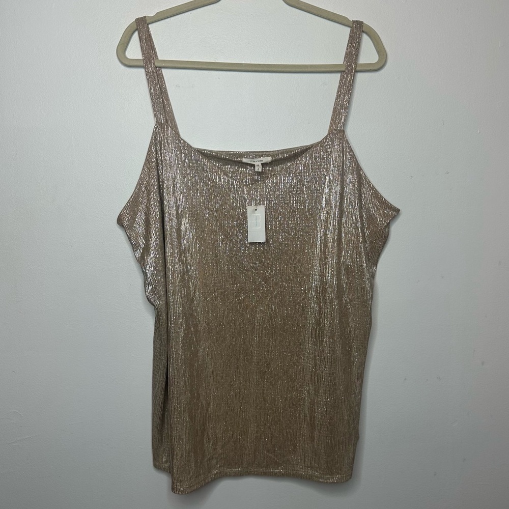 Maurices Womens Cami Tank Top Plus Size 2X Gold Metallic V-Neck Shiny NWT